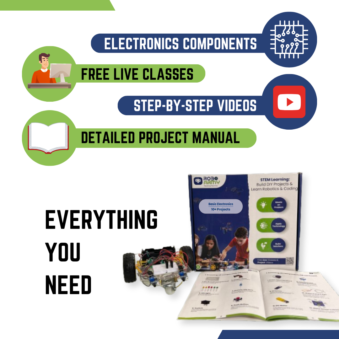 Basic Electronics & Robotics Kit for Class 5 onwards - 10 DIY Projects