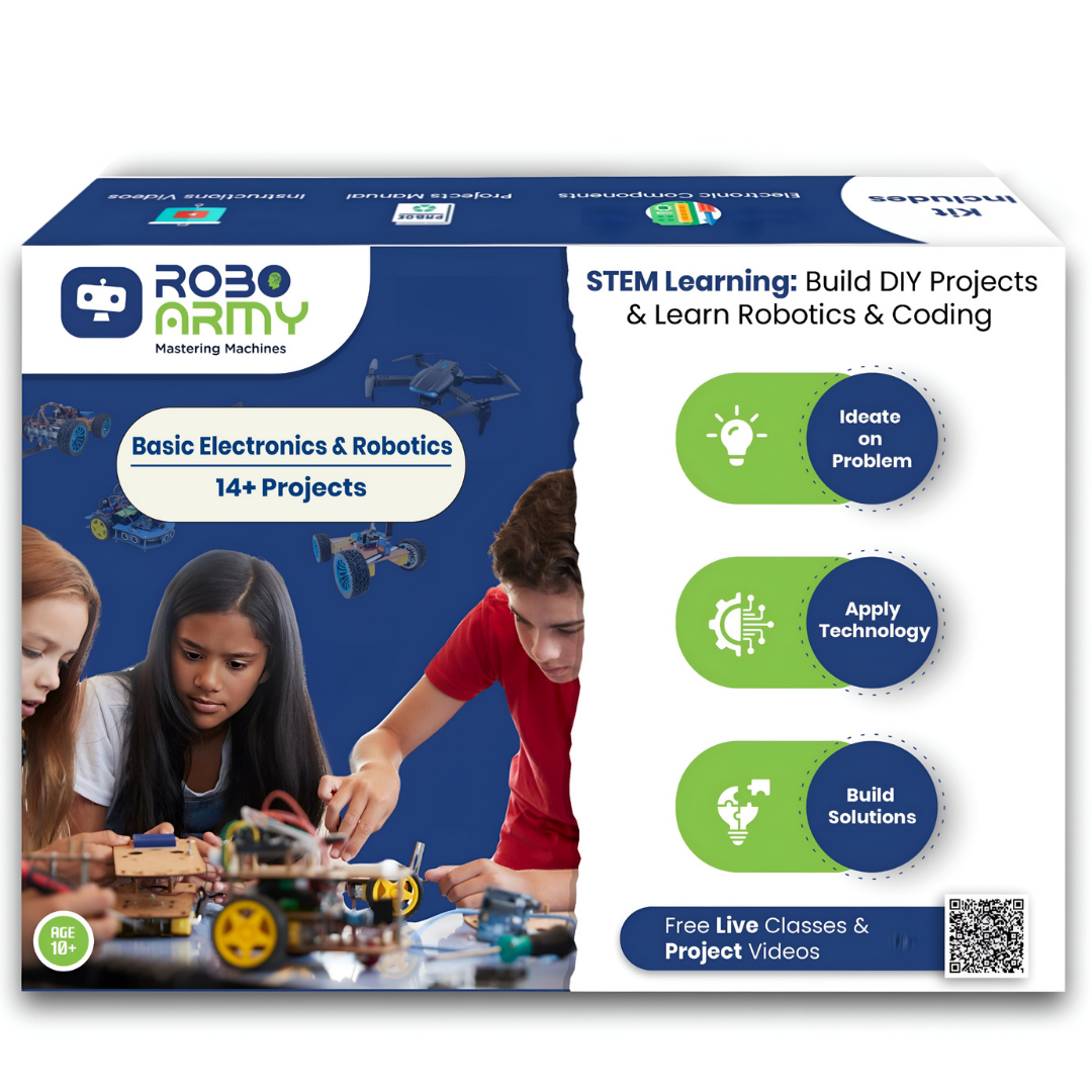 Robotics Kit for Class 5-6| 14+ DIY STEM Projects: Line Follower, Smoke Detector etc.